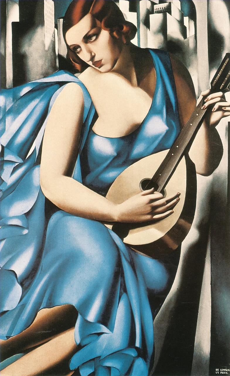 blaue Frau mit Gitarre 1929 zeitgenössische Tamara de Lempicka Ölgemälde